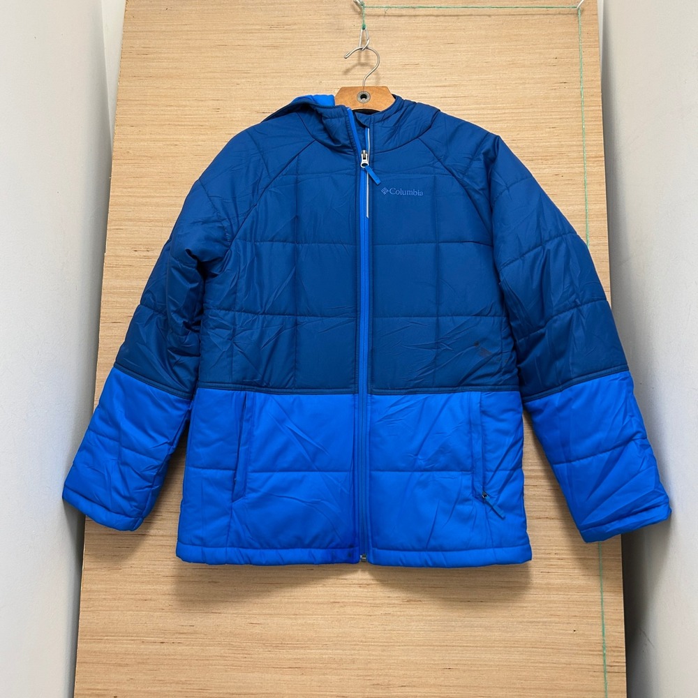 Columbia Youth Large 14/16 Blue Colorblock Hooded Puffer Jacket Insulated Coat